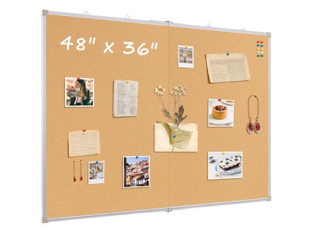 Double-Sided Large Foldable Cork Board, 48' x 36' Hanging Aluminum Framed Bulletin Board, Vision Board Pin Board Corkboards for Walls, Office,.