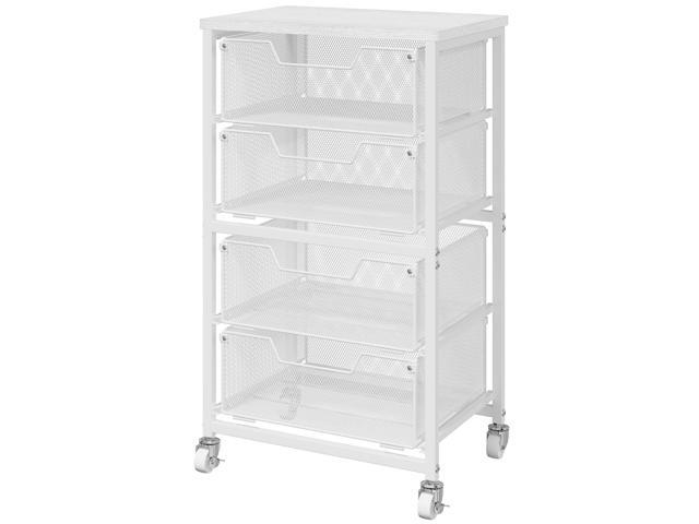 4-Drawer Rolling Storage Cart, Utility Cart with Drawers, White Metal Craft Cart Organizer with Wheels & Wooden Top, Art Supply Storage Organizer...