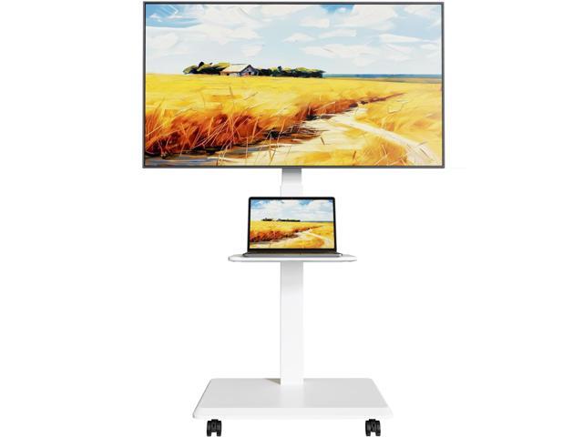 Steel Base Rolling TV Stand for 32-75 inch TVs up to 110 lbs, White Leveling & Tilt & Swivel Mobile TV Stand, Hidden Wire Management, Height...