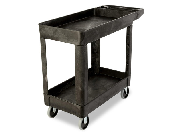 2-Shelf Utility/Service Cart, Small, Lipped Shelves, Storage Handle, 500 lbs. Capacity, for Warehouse/Garage/Cleaning/Manufacturing