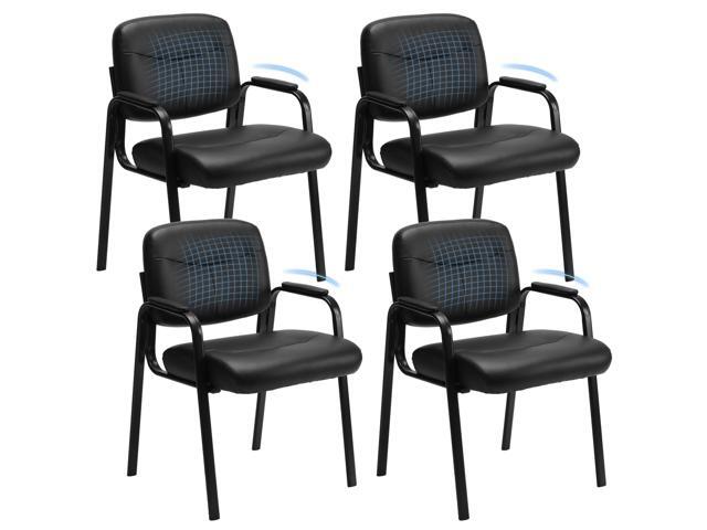 Office Reception Guest Waiting Room Chairs Set of 4, Leather Stationary Chair No Wheels with Padded Arms for Elderly Desk Conference Room Lobby, Inky