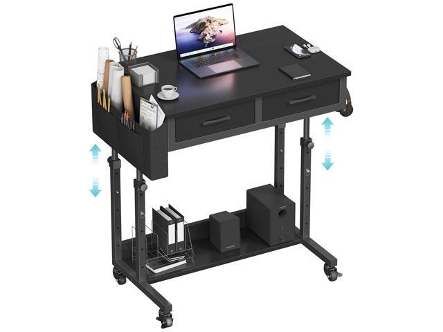Small Portable Rolling Standing Desk - 32 Inch Adjustable Mobile Stand Up Gaming Desks with 2 Fabric Drawers on Wheels, Couch Sofa Side Laptop...