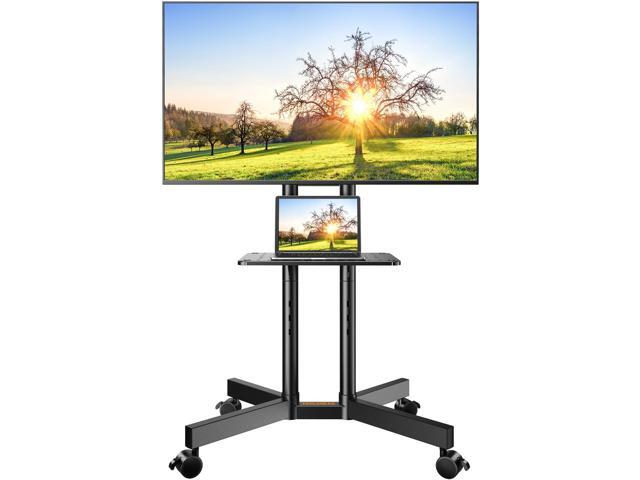 Rolling TV Stand, Mobile TV Stand with Wheels for 32-75 inch TVs, Height Adjustable Mobile TV Cart with -15° to +5° Tilt, Rolling Cart for 4K TV...