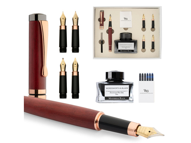 Luxury Bamboo Violet Fountain Pen Set, 4 Nibs Fountain Ink Bottle, Cartridges, Refill Converter, Gift for Men, Women, Smooth Writing, Journaling,...