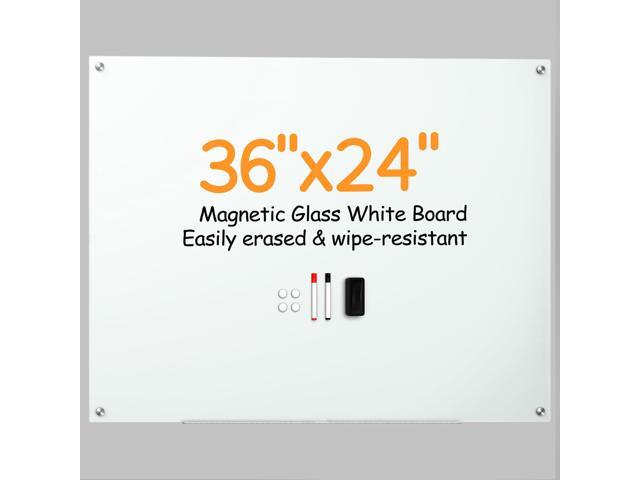 Magnetic Glass Whiteboard 24' x 36', Frameless Glass Dry Erase Board for Wall, Tempered Glass White Board with Strong Magnetic Surface, Wall...
