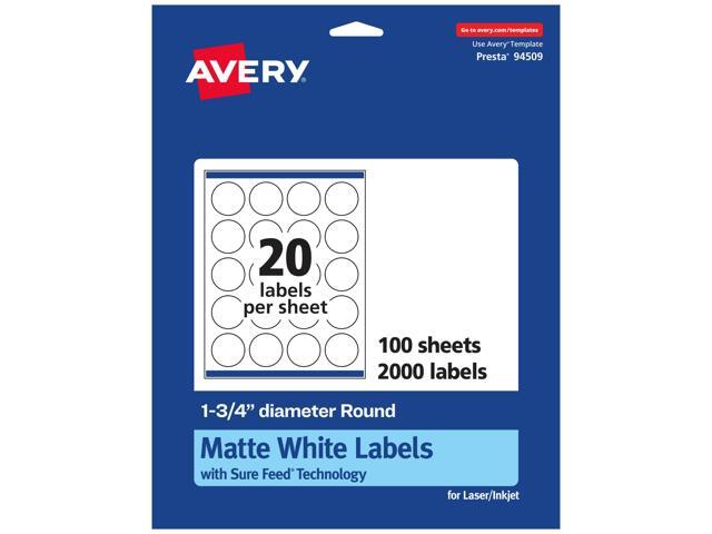 Matte White Round Labels, Sure Feed Technology, 1.75' Diameter, 2,000 Matte White Printable Labels