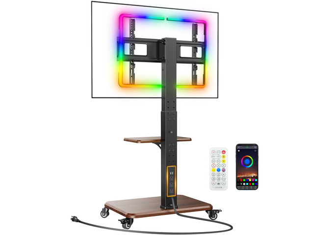Rolling TV Stand for 32-77TVs with LED Lights and Power Outlet 16 million colors colors,smart App control,±30°swivel ±8°tilt, 18 height...