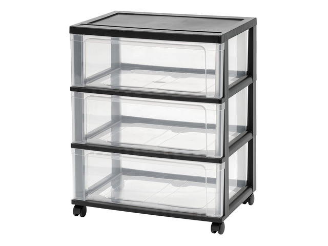 3-Drawer Wide Storage Cart with Wheels, Organizer, Black Store clothing, towels, office supplies, craft materials and household essentials with...
