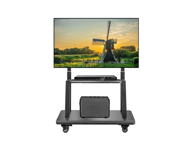Mobile TV Cart,Rolling TVs Cart on Wheels Height Adjustable Heavy-Duty Floor Stand Base for 42-86 Inch LCD LED OLED Flat Panel Screens Smartboard...