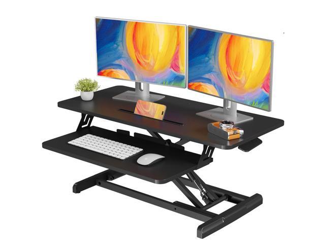 Standing Desk Converter, 35' Height Adjustable Sit Stand Riser Black Desktop Sit to Stand Riser with Fixed Keyboard Tray, Dual Monitor and Laptop...