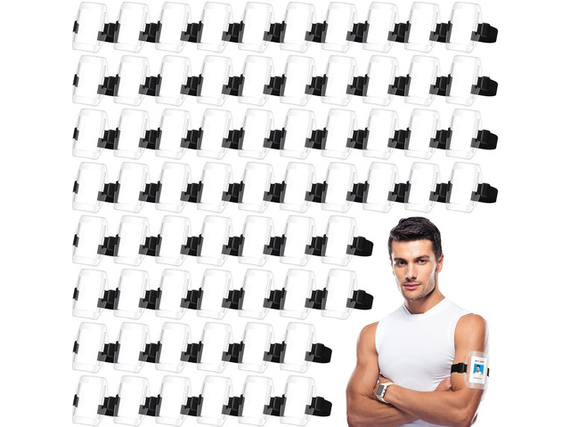 100 Pcs Arm Badge Armband Visibility PVC ID Card Holder with Adjustable Strap Fastener Armband Pass Clear Display Name Tag Holder for Work Ski...