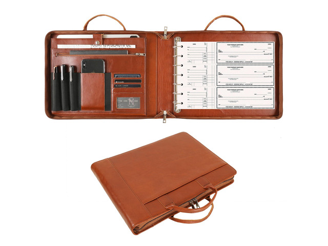Handmade Leather Business Checkbook Binder - 7 Ring Check Binder with Handle, Check Holder Checkbooks for Business Checks for 3 Per Page 600 Checks...