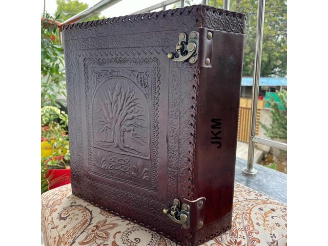 Personalized Leather Ring Binder, Portfolio for Men, 3 inch Large 3 Ring Leather Binder, Customized Tree of Life,Folder Organizer Brown (Brown, No...