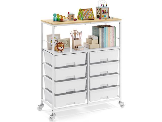 Rolling cart with 8 drawers,Storage drawer cart with wooden tabletop,Lockable wheels organizer for homeschool, arts & crafts, classroom, office &...