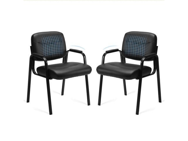 Office Reception Guest Waiting Room Chairs Set of 2, Leather Stationary Chair No Wheels with Padded Arms for Elderly Desk Conference Room Lobby, Inky