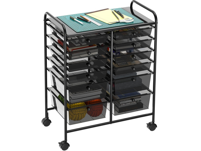 12 Drawers Rolling Utility Cart Organizer, Black 2-Column, 32' Height, Lockable Wheels, for School, Office, Art Craft, and Paper Storage