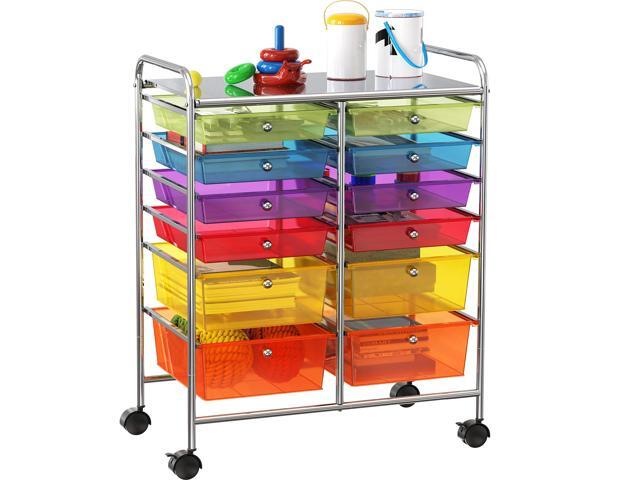 12 Drawers Rolling Utility Cart Organizer, Multicolor 2-Column, 32' Height, Lockable Wheels, for School, Office, Art Craft, and Paper Storage