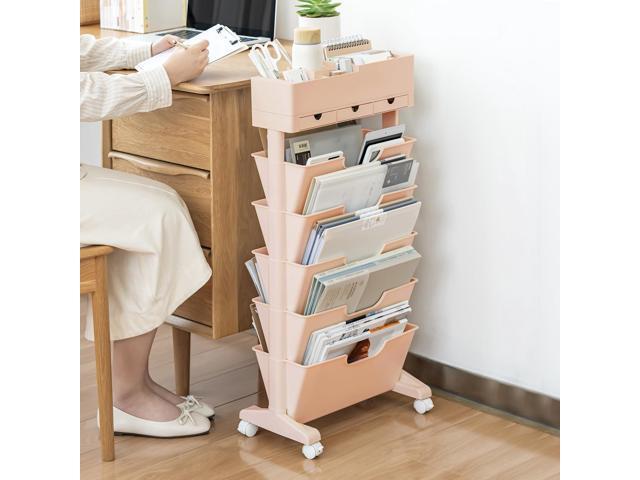 5 Tier Rolling Book Cart Multi-Functional Movable Storage Bookshelves rolling bookshelf,Movable Storage Bookshelves with Lockable Wheels for.