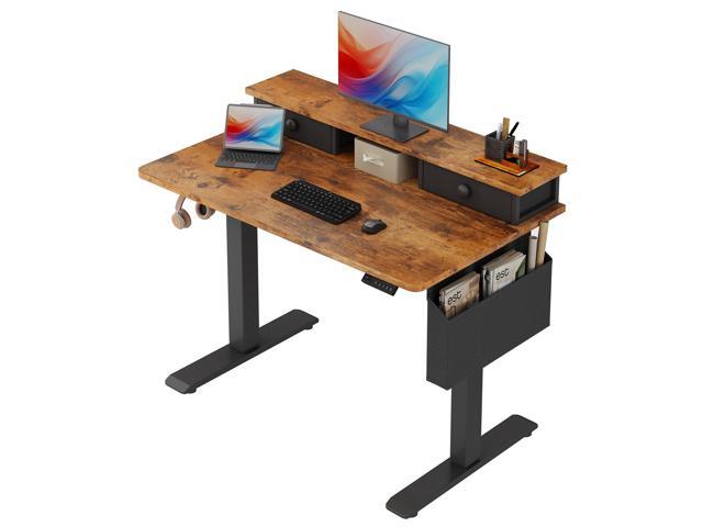 Electric Standing Desk Adjustable Height - 40 Inch Sit Stand Desk with Storage Drawers, Small Standing Desks with Shelf Monitor Stand, Kids Girls...