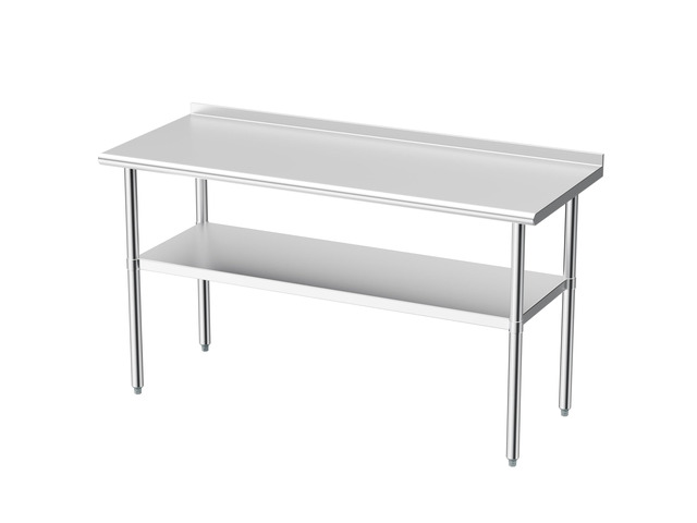 Stainless Steel Table for Prep & Work, 24 X 60 in, Metal Commercial Heavy Duty Table with Backsplash and Adjustable Under Shelf and Foot for...