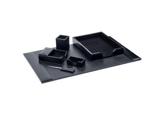 Bonded Leather Desk Set - Luxury Leather Desk Pad & Desk Organization Essentials (Black, 6 Piece)