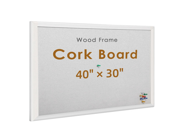 White Cork Bulletin Board 40' X 30' with 10 Push Pins, Corkboard with White Wood Frame, Cork Notice Board Message Board, Framed Pin Board for Home,...