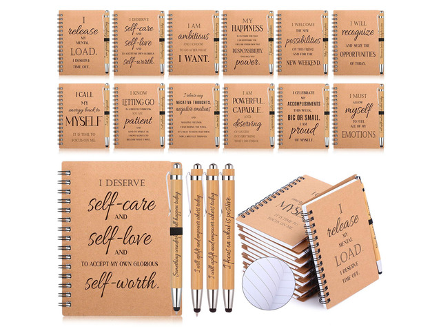 96 Pcs/48 Set Bulk Positive Affirmation Spiral Notebooks with Bamboo Pen Daily Affirmation Gift Set Motivational Encouragement Notepad Small...