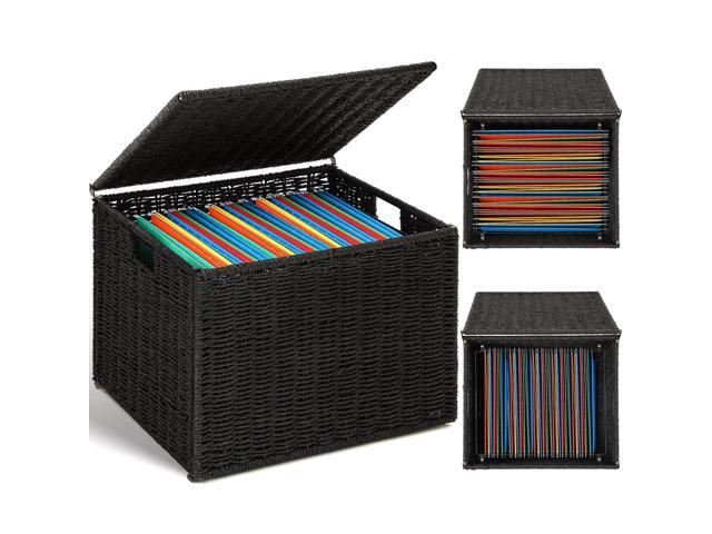 Extra Large Decorative File Box 18 x 16 x 13 in Wicker Seagrass File Basket Organizer for Letter Legal Size Hand Woven Hanging Filing Cabinet with...