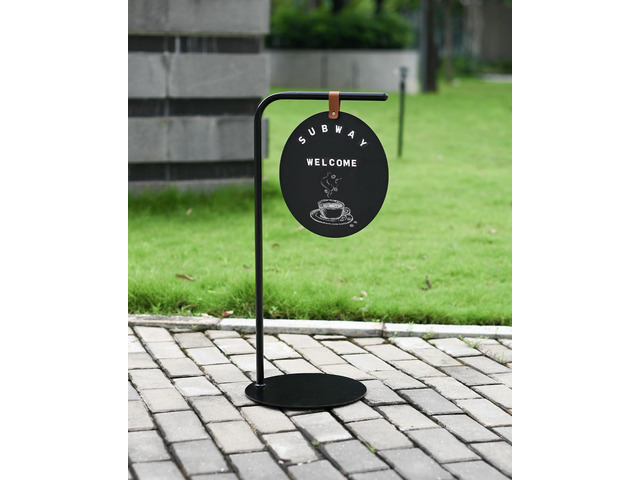 Portable Sidewalk Sign Round Metal Chalkboard Stand with Magnetic Letters & Writable Surface 2-in-1 Welcome Board for Café, Restaurant, Retail...