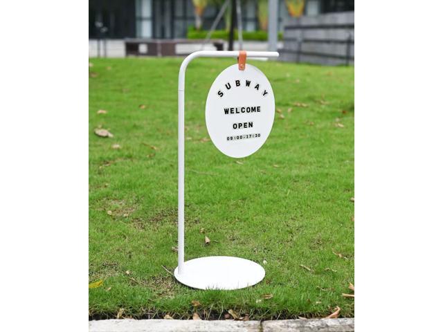 Portable Sidewalk Sign Round Metal Chalkboard Stand with Magnetic Letters & Writable Surface 2-in-1 Welcome Board for Café, Restaurant, Retail.