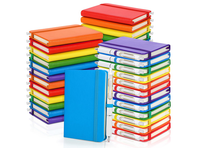 50 Sets Pocket Notebook Journals with Pens, A6 Mini Hardcover PU Leather Lined Notebooks 3.5 x 5.5 Inch College Ruled Notepad With Pen Holder for...