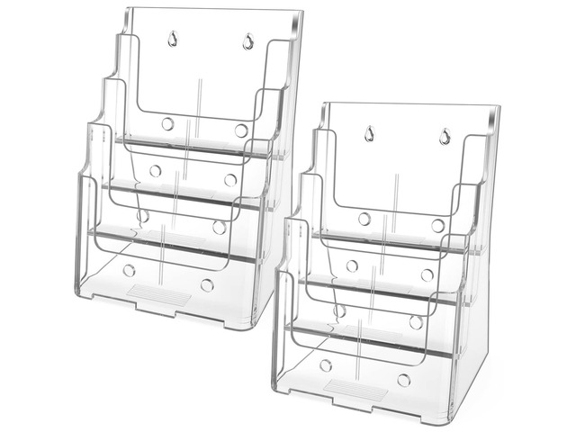 4 Tier Brochure Holder, 8.5 x 11, Removable Divider, 2 Pack Clear Acrylic Material, Fits 8.5 x 11 Literature or 4 x 9 Brochures, Wall Mount or...