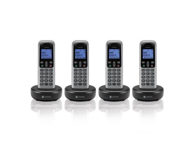 T604 Cordless Phone System w/4 Digital Handsets, Speakerphone, and Call Block - Dark Grey