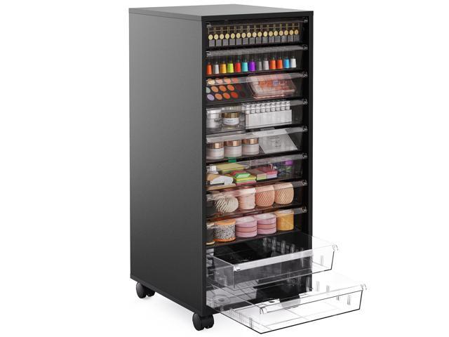 Storage Drawer Cart, Mobile Storage Cabinet, Makeup Storage with 10 Large Clear Drawers, Utility Wooden Rolling Cart on Wheels, for Cosmetic, Art...