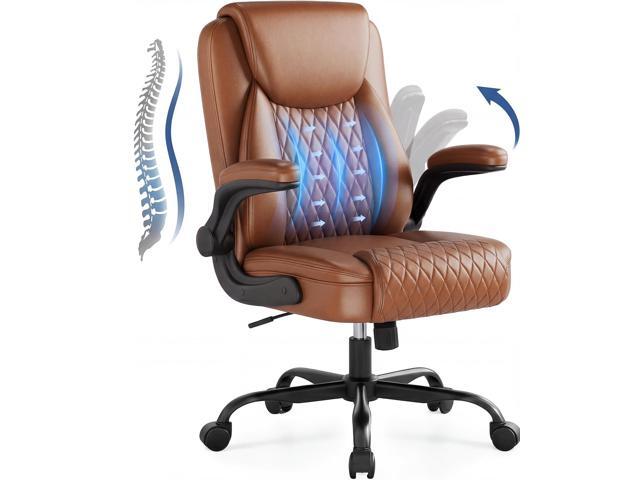 Executive Office Chair with Comfortable Lumbar Support, Ergonomic Gaming Chair with Flip-up Armrests & Zoned Pressure-Relief Cushion, Comfy PU...