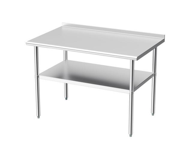 Stainless Steel Table for Prep & Work, 30x48 in, Metal Commercial Heavy Duty Table with Backsplash and Adjustable Under Shelf and Foot for...