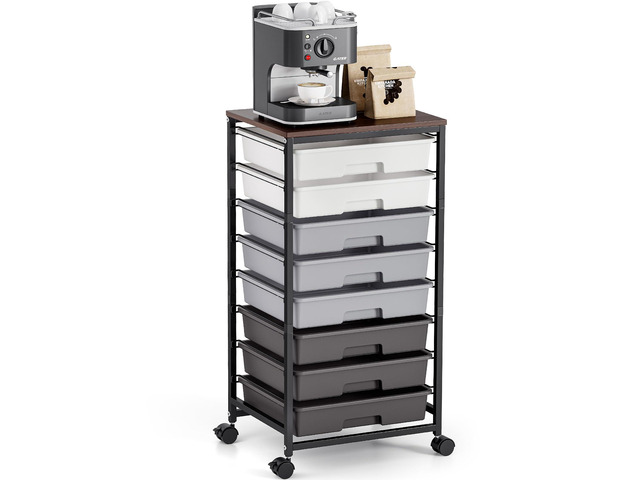 Rolling Storage Cart with 8 Drawers, Utility Cart on Wheels with Wooden Tabletop, Utility Cart for Teacher Storage, Office Organizer, Classroom...