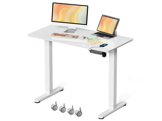 Electric Glass Standing Desk, 40' Small Drafting Table on Wheels 40' x 20' White Height Adjustable Desk with Memory Controller & USB, Narrow...