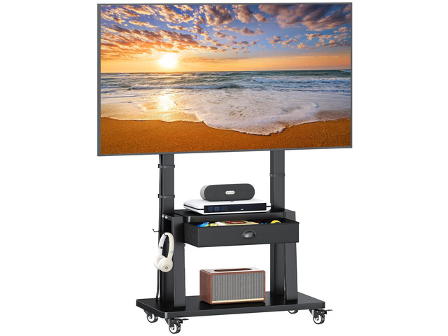 Mobile TV Stand on Wheels for 42-100inch LCD LED Flat/Curved Screen TVs,Rolling TV Cart with Drawer,2 Shelves Adjustable Height,Portable TV Stand...