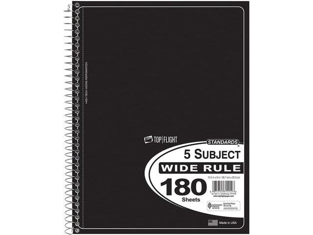 Standards 5-Subject Wirebound Notebook, 180 Sheets, 3-Hole Punched, Wide Rule, 10.5 x 8 Inches, 1 Notebook, Color May Vary (31414) (Pack of 12)