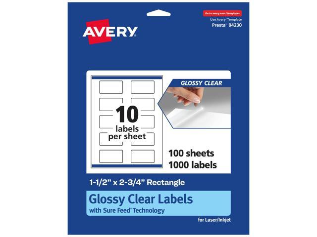 Glossy Clear Rectangle Labels, Sure Feed Technology, 1.5' x 2.75', 1,000 Glossy Clear Labels, Print-to-The-Edge, Laser/Inkjet Printable