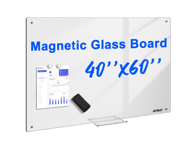 AFAMT Magnetic Dry Erase Board, 40' x 60' Glass Whiteboard, 4mm Tempered Glass, Strong Magnetic Surface, No Ghosting, Large Frameless Mounted Glass...