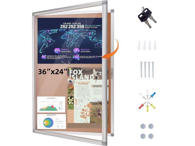 Outdoor Enclosed Bulletin Board with Locking Door, 36'x24' Weatherproof Lockable Bulletin Board with Aluminium Frame, Tamper-Proof Outdoor Cork.