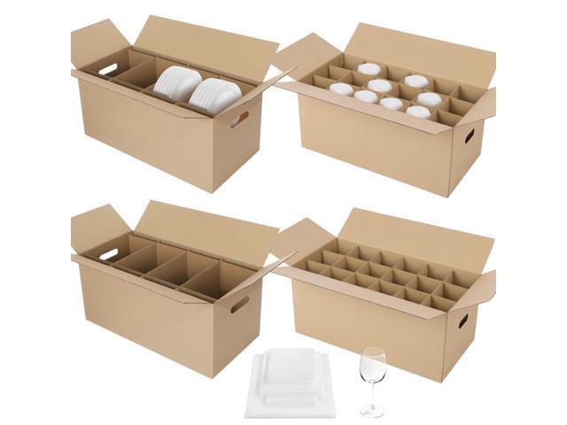 4 Sets Kitchen Moving Boxes with Handle Hole, 24 x 12 x 11 Inch, Included Dish Glassware and Wine Glass Packing Moving Divider Kits Foam Pouches.
