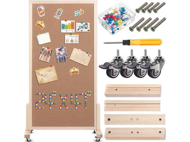 Double Sided Large Cork Board for Office with Wheel 24 x 47'' Reversible Mobile Cork Bulletin Board with Push Pin Decorative Display Board Portable...