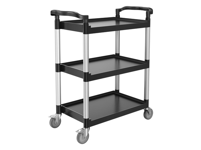 Utility Cart, 300 lbs Load Capacity, 3-Tier Utility Plastic Cart with 360Â° Swivel Wheels (2 with Brakes), 24.4 x 16.1-inch Food Service Cart for...