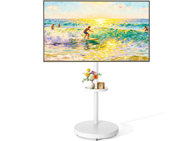 Rolling TV Stand for 32-65' TVs, 88 lbs, White Portrait or landscape mobile TV cart, adjustable storage box, shelf, height and tilt, VESA up to...