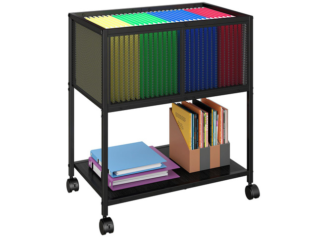 Rolling File Cart, Mobile File Cabinet with Wheels Hanging Files, Metal Hanging File Folder Cart File Organizer Fit Letter Size for Home Office,...