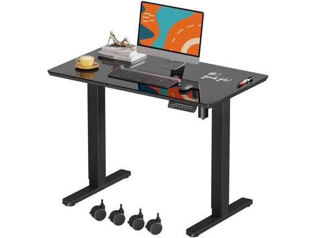 Small Glass Standing Desk, 35' Electric Stand Up Desk on Wheels 35' x 20' Black Height Adjustable Desk with Memory Controller, Mobile Computer...