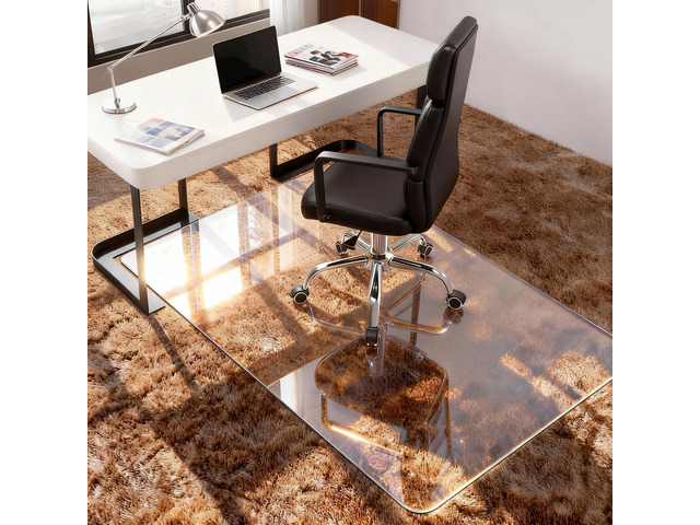Tempered Glass Chair Mat for Carpet 32' x 48' Heavy Duty Chair Mat 1/5' Thick for Carpeted Floor/Hard Floor Easy Glide Carpet Protector with Round...